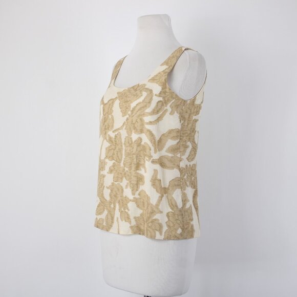 Dana Buchman Top Set Sz 2 Tan White Twin Set Collar Silk Linen Tank And Top Set - Picture 15 of 16